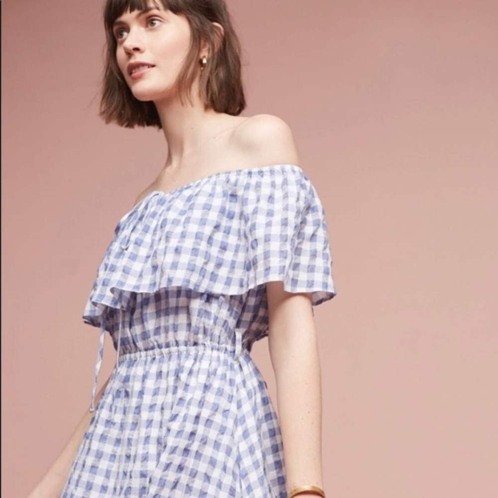 Anthro 11 1 Tylho S Gingham Dress Blue - Picture 1 of 7